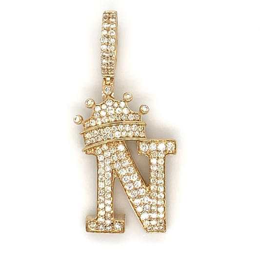 1.30 CT Moissanite Iced Out Letter "N" King Crown Pendant