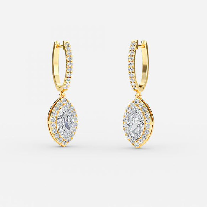 Marquise Moissanite Halo Drop Earrings