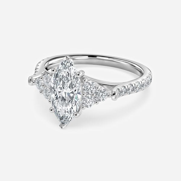 Galatea Marquise Three Stone Moissanite Engagement Ring