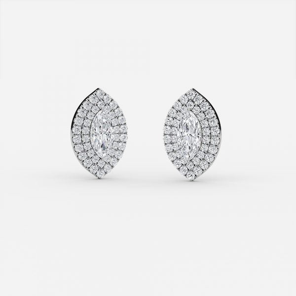 Marquise Moissanite Double Halo Earrings