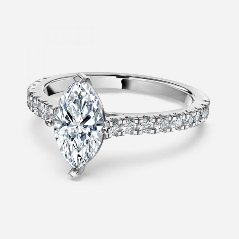 Halcyon Marquise Diamond Band Moissanite Engagement Ring