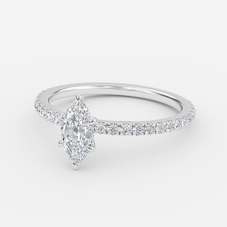 Zeni Marquise Diamond Band Moissanite Engagement Ring