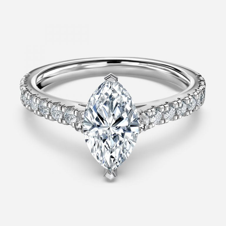 Halcyon Marquise Diamond Band Moissanite Engagement Ring