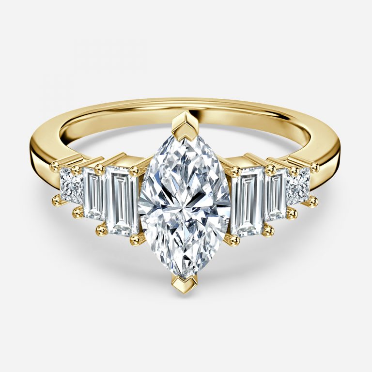 Fabiola Marquise Three Stone Moissanite Engagement Ring