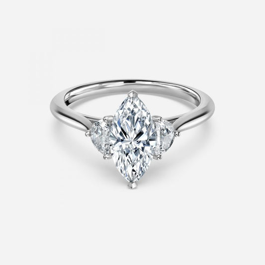 Kiara Marquise Three Stone Moissanite Engagement Ring