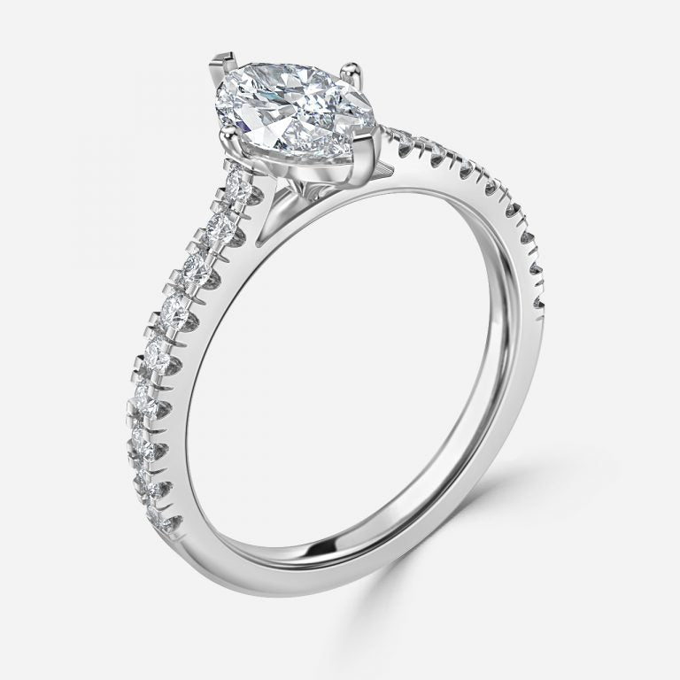 Halcyon Marquise Diamond Band Moissanite Engagement Ring