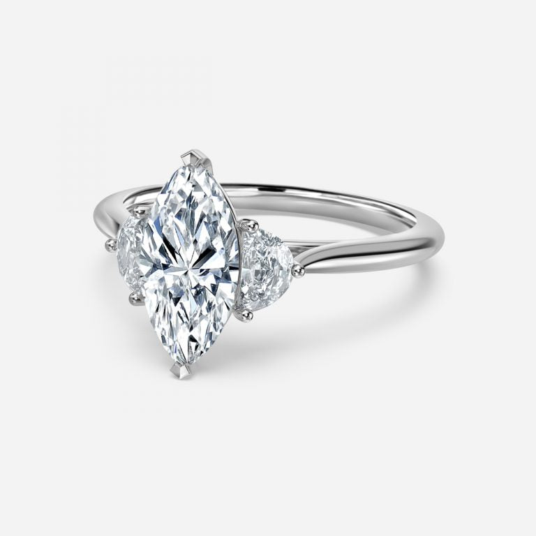 Kiara Marquise Three Stone Moissanite Engagement Ring