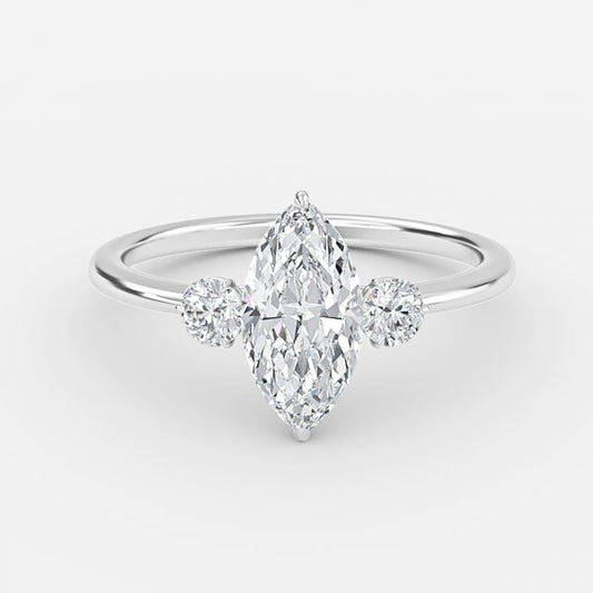 Kaori Marquise Three Stone Moissanite Engagement Ring