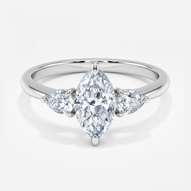 Verity Marquise Three Stone Moissanite Engagement Ring