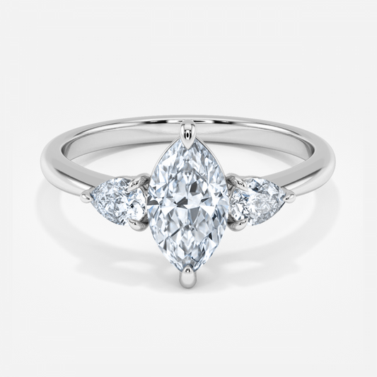 Verity Marquise Three Stone Moissanite Engagement Ring