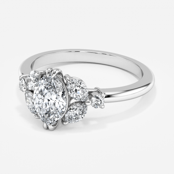 Zephyr Marquise Three Stone Moissanite Engagement Ring