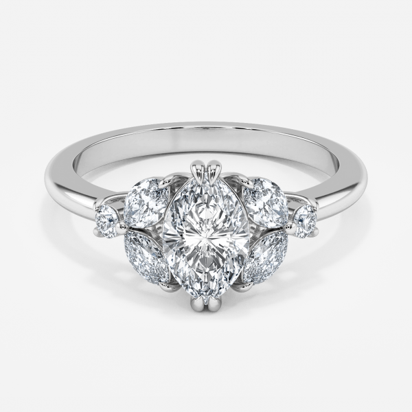 Zephyr Marquise Three Stone Moissanite Engagement Ring