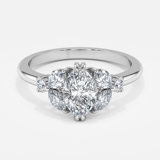 Zephyr Marquise Three Stone Moissanite Engagement Ring