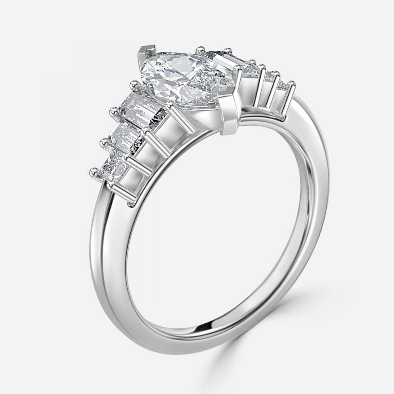 Fabiola Marquise Three Stone Moissanite Engagement Ring