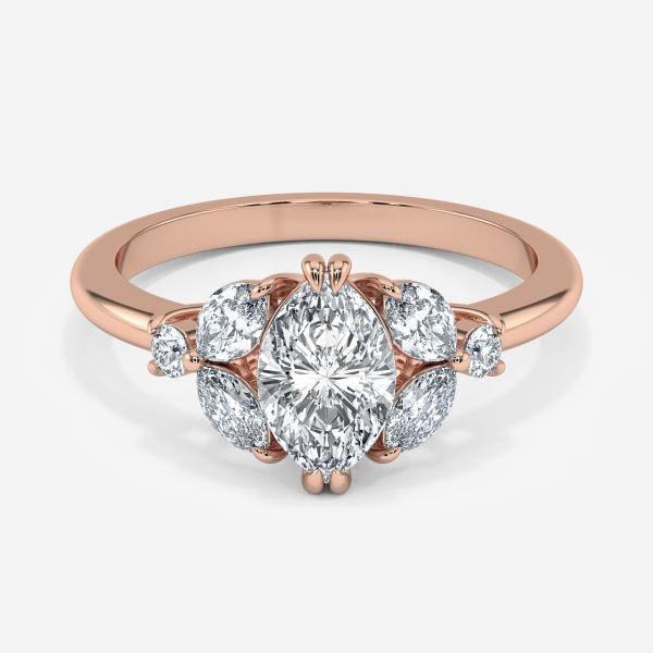 Zephyr Marquise Three Stone Moissanite Engagement Ring