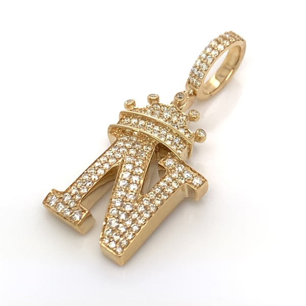 1.30 CT Moissanite Iced Out Letter "N" King Crown Pendant