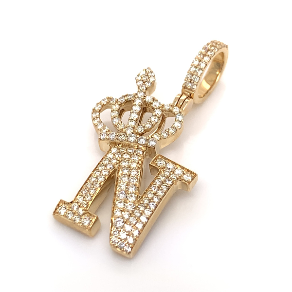 1.30 CT Moissanite Iced Out Letter "N" Queen Crown Pendant