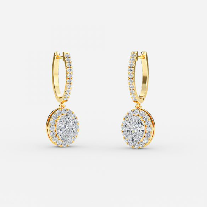 Oval Moissanite Halo Drop Earrings