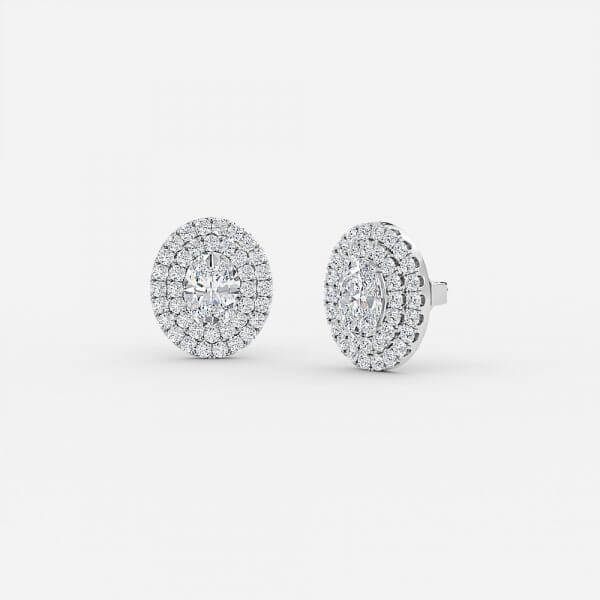 Oval Moissanite Double Halo Earrings