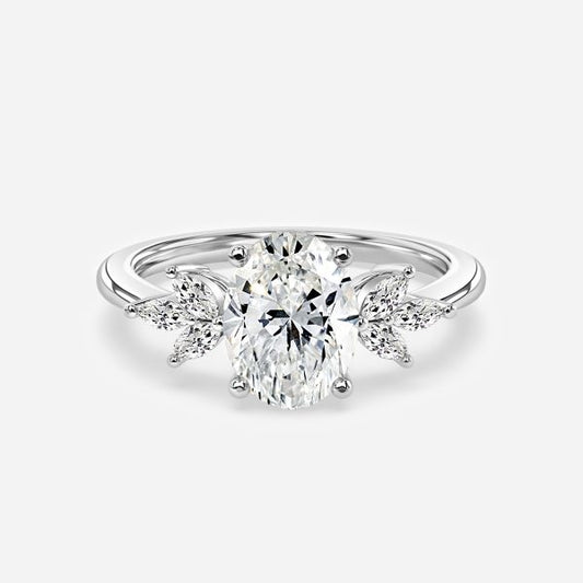 Anong Oval Three Stone Moissanite Engagement Ring