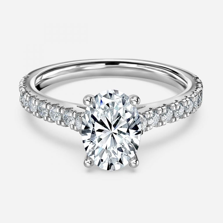 Halcyon Oval Diamond Band Moissanite Engagement Ring