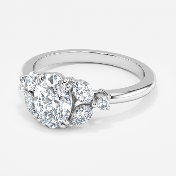 Zephyr Oval Three Stone Moissanite Engagement Ring