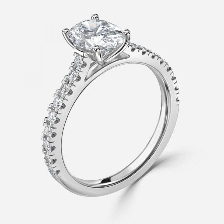 Halcyon Oval Diamond Band Moissanite Engagement Ring