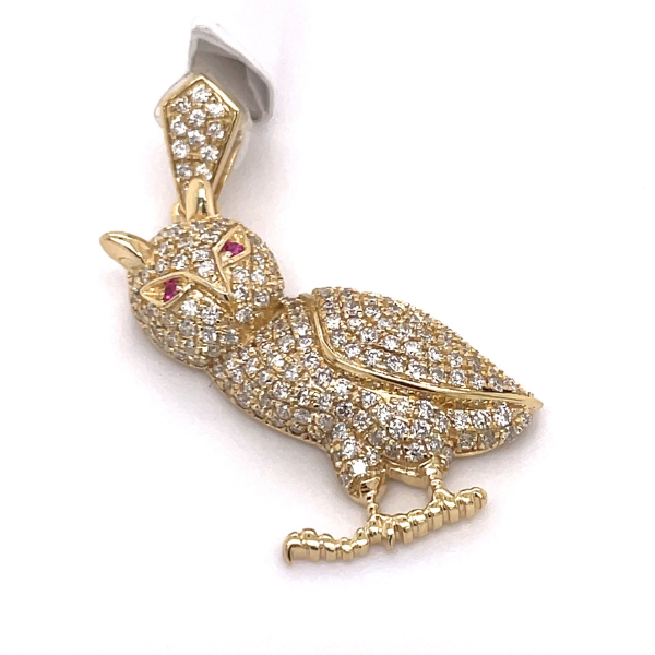 0.95 CT Moissanite Iced Out Owl Pendant