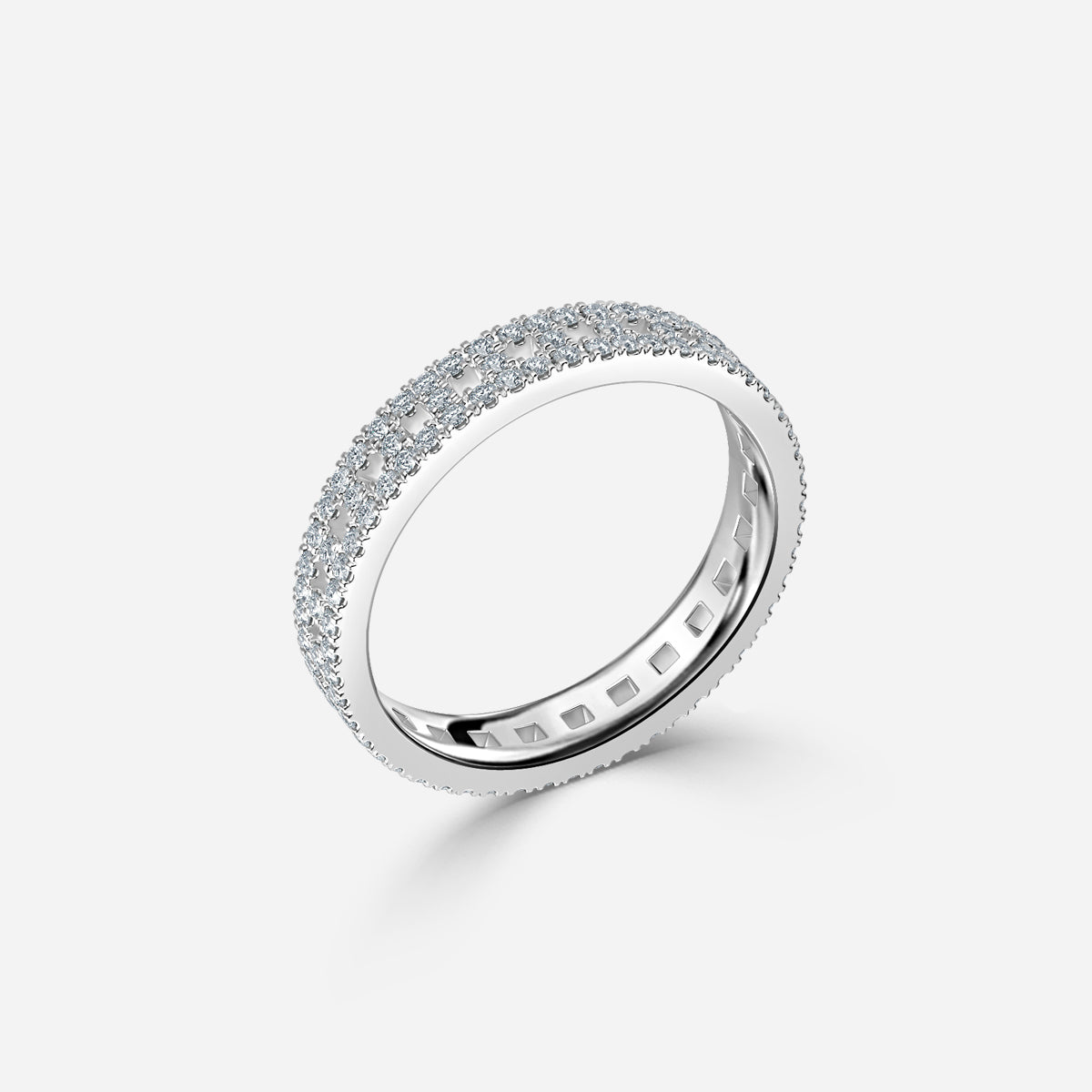 Three Row Pave Moissanite Wedding Ring