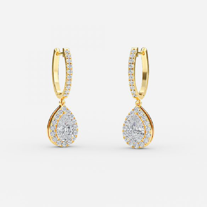 Pear Moissanite Halo Drop Earrings