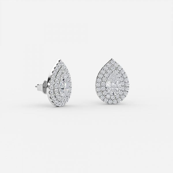 Pear Moissanite Double Halo Earrings