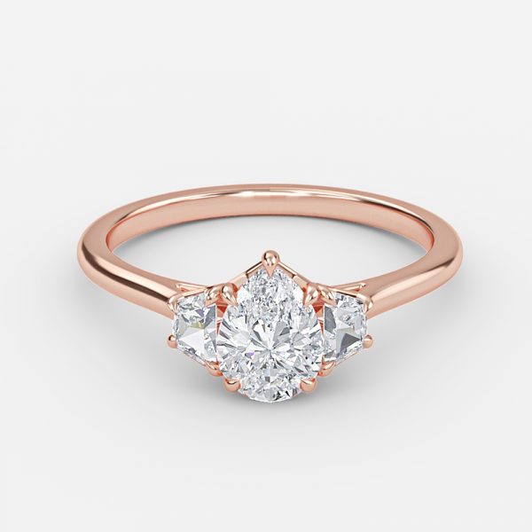 Rain Pear Three Stone Moissanite Engagement Ring