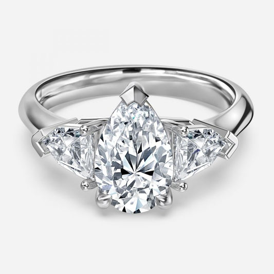 Eri Pear Three Stone Moissanite Engagement Ring