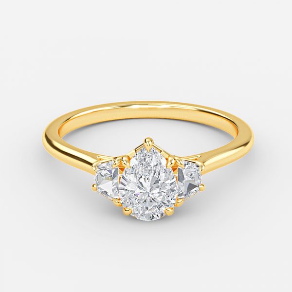 Rain Pear Three Stone Moissanite Engagement Ring