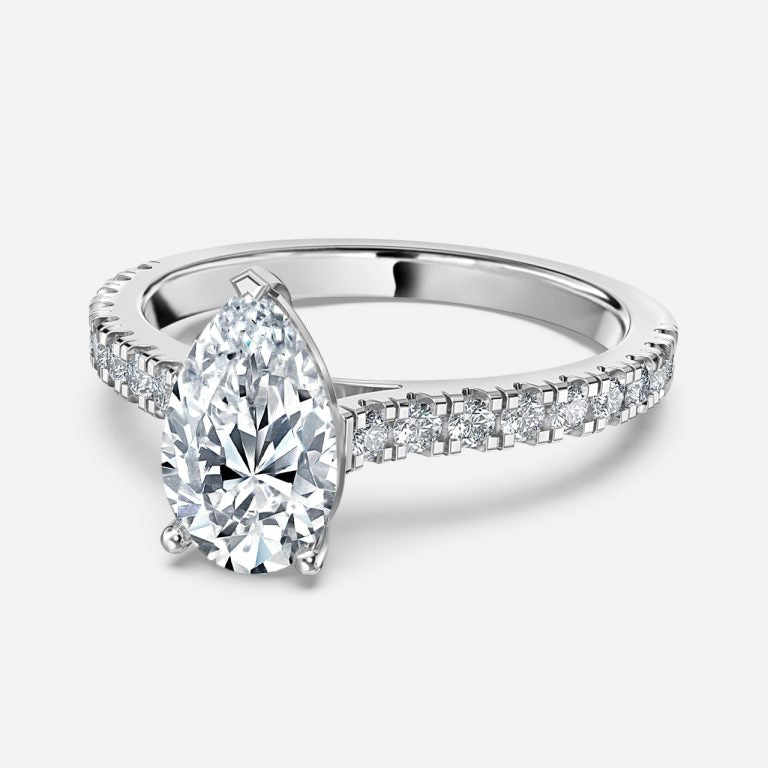 Halcyon Pear Diamond Band Moissanite Engagement Ring