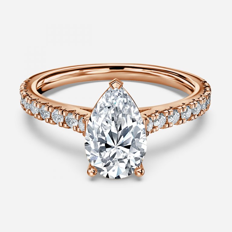 Halcyon Pear Diamond Band Moissanite Engagement Ring