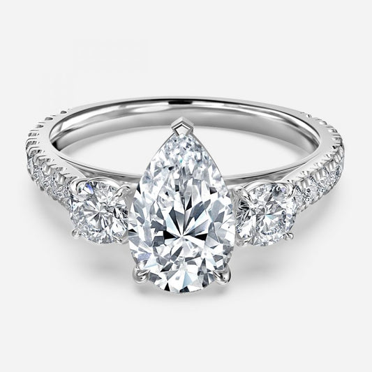 Oriana Pear Three Stone Moissanite Engagement Ring