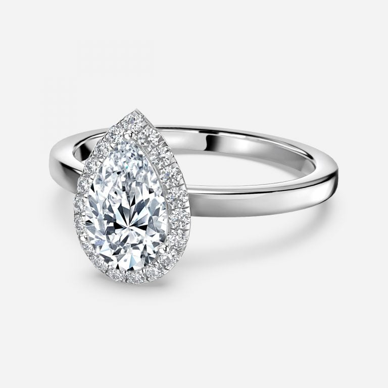 Katya Pear Halo Moissanite Engagement Ring