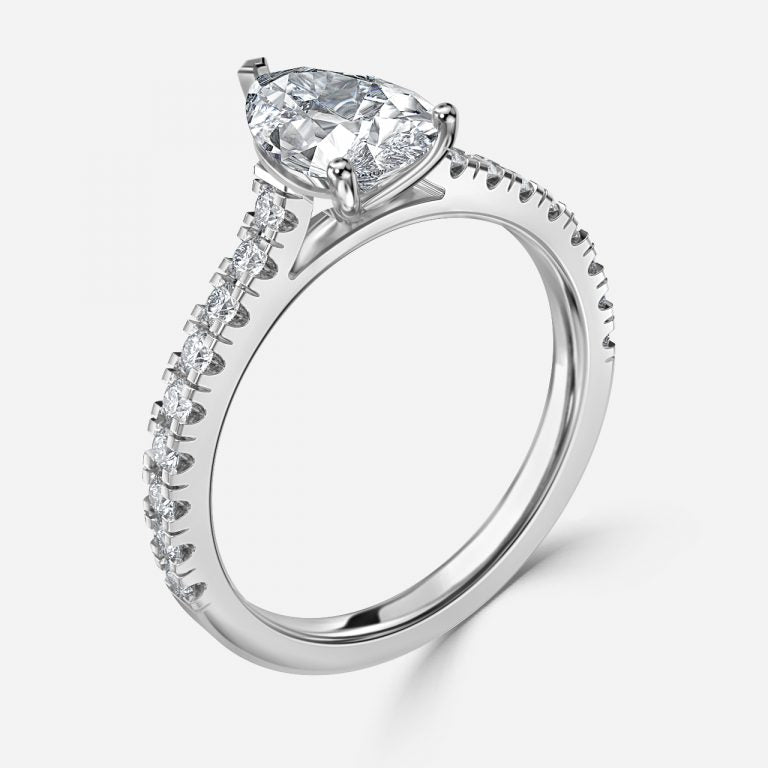 Halcyon Pear Diamond Band Moissanite Engagement Ring