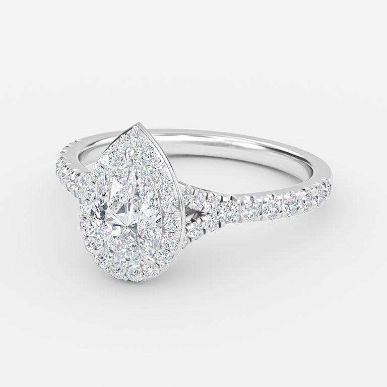 Dove Pear Halo Moissanite Engagement Ring