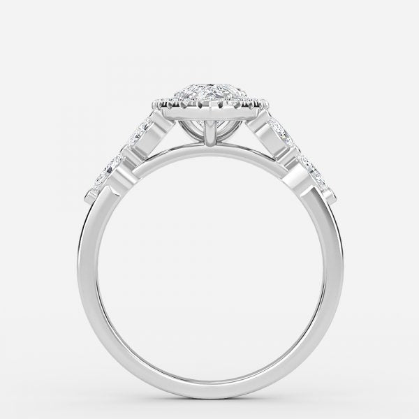 Jacinta Pear Halo Moissanite Engagement Ring