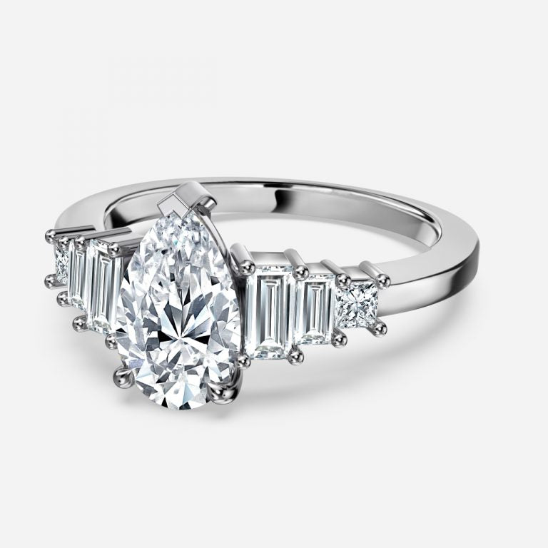 Fabiola Pear Three Stone Moissanite Engagement Ring