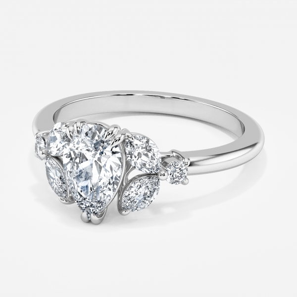 Zephyr Pear Three Stone Moissanite Engagement Ring