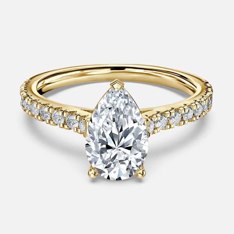 Halcyon Pear Diamond Band Moissanite Engagement Ring