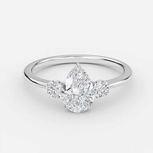 Kaori Pear Three Stone Moissanite Engagement Ring