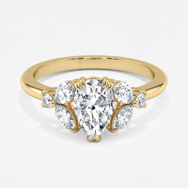 Zephyr Pear Three Stone Moissanite Engagement Ring