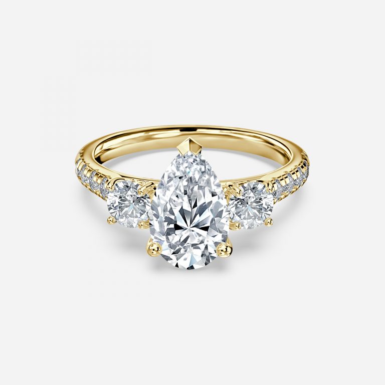 Olivine Pear Three Stone Moissanite Engagement Ring