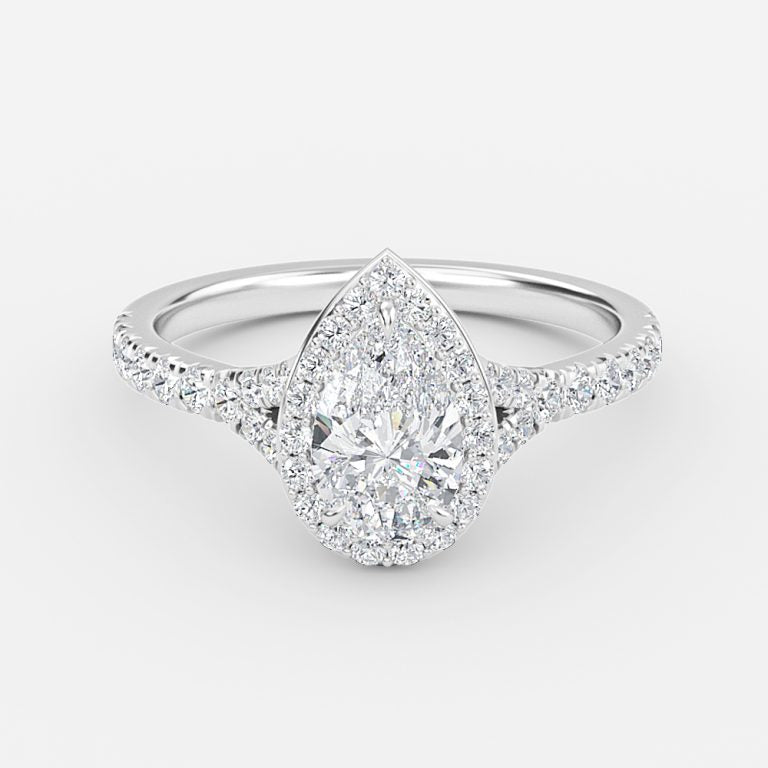 Dove Pear Halo Moissanite Engagement Ring