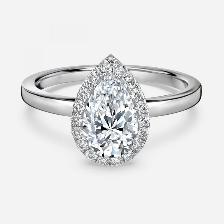 Katya Pear Halo Moissanite Engagement Ring