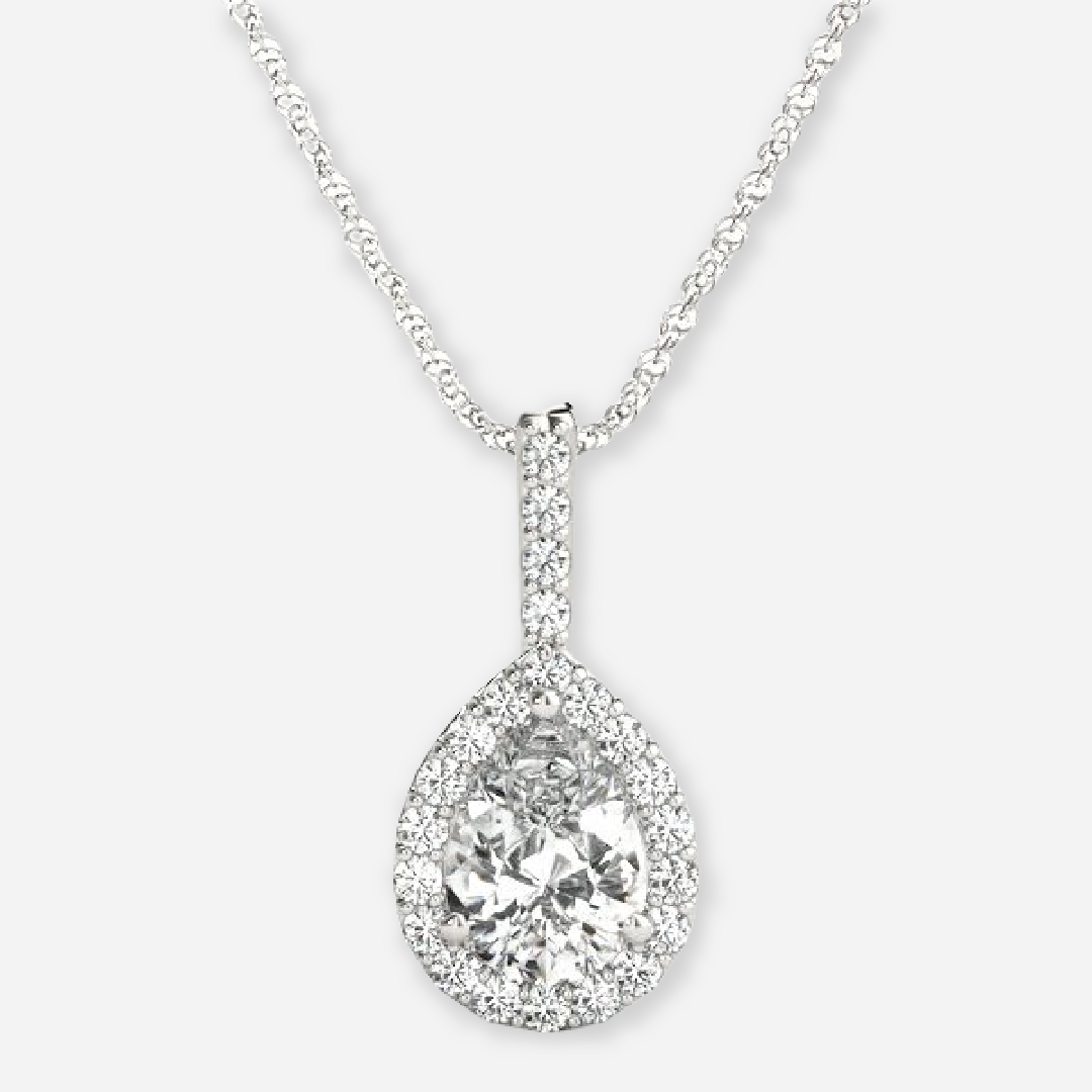 Pear Moissanite Halo Pendant